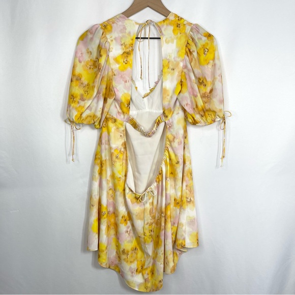 NEW For Love & Lemons Zinna Yellow Floral Mini Dress - Picture 3 of 13